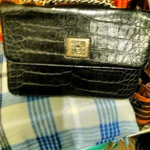 Woman's Black Faux Crocodile Print Shoulder Bag from Anne Klein.